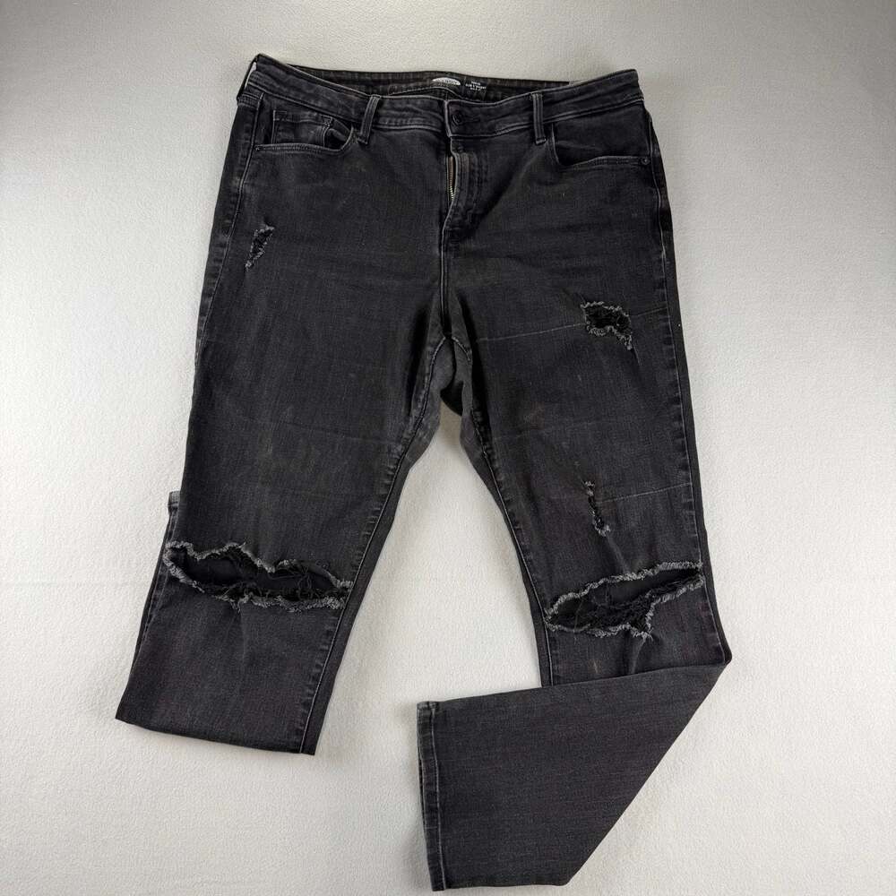 Old Navy Power Slim Straight Mid-Rise Distressed Black Jeans Size 16